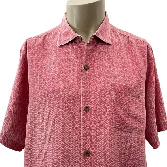 Tommy Bahama Silk Hawaiian Textured Button-Up Camp Shirt Short-Sleeve Red Men XL - Picture 3 of 12